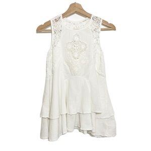 Free People Tiered Asymmetric Tank Top Lace White Sz XS